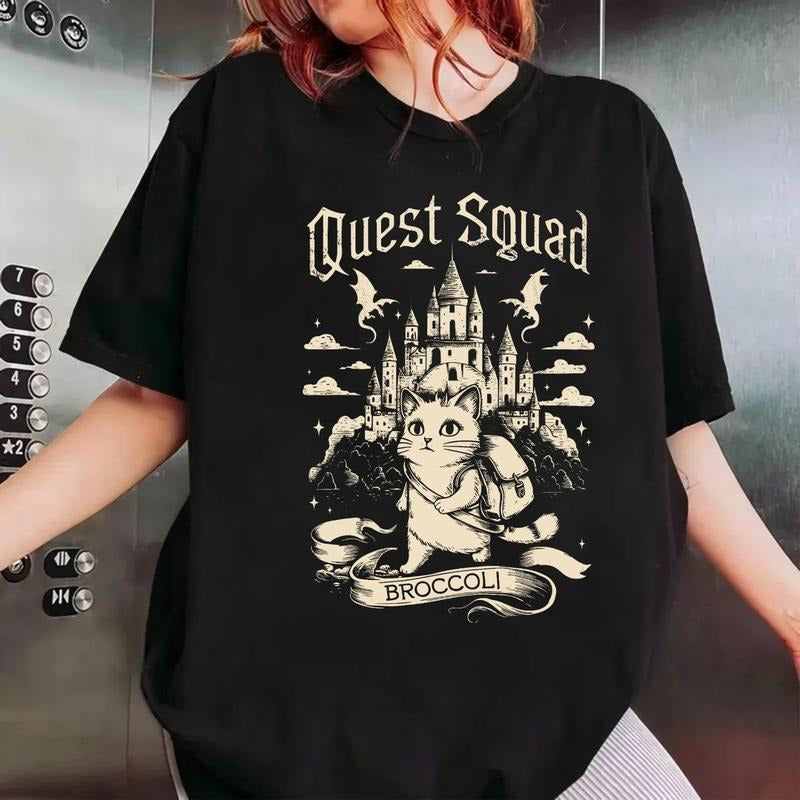 Quest Fantasy Squad Broccoli Cat Onyx War College - Adult & Kids T-Shirts, Sweatshirts & Hoodies apparel design preview 1