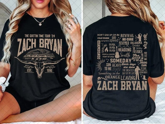 "Quittin' Time Tour Za99ch Bry11an 2024 S 3XL Country - Adult & Kids T-Shirts, Sweatshirts & Hoodies apparel design preview 1