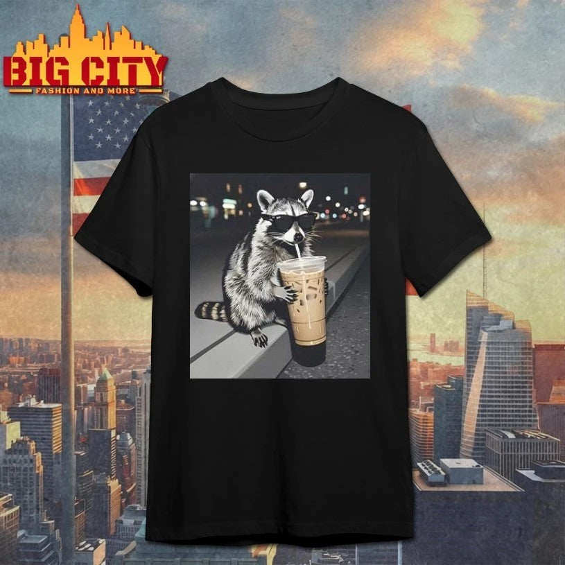 Raccoon Drinking Iced Coffee - Adult & Kids T-Shirts, Sweatshirts & Hoodies apparel design preview 1