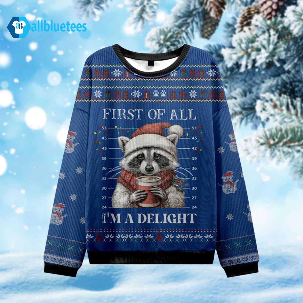 Raccoon Mugshot Ugly Christmas Sweater - Holiday Gift product image