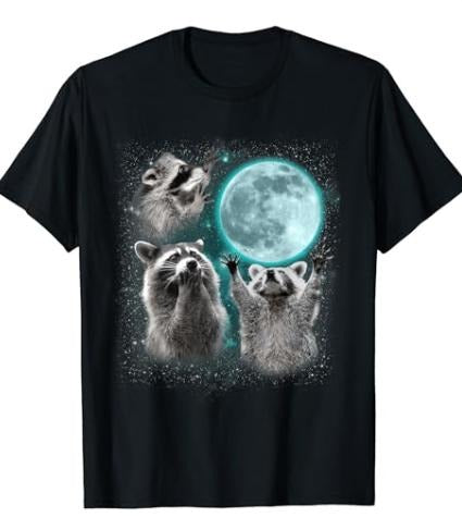 Raccoon 3 Racoons Howling Moon Funny Weird Cursed Him - Adult & Kids T-Shirts, Sweatshirts & Hoodies apparel design preview 1