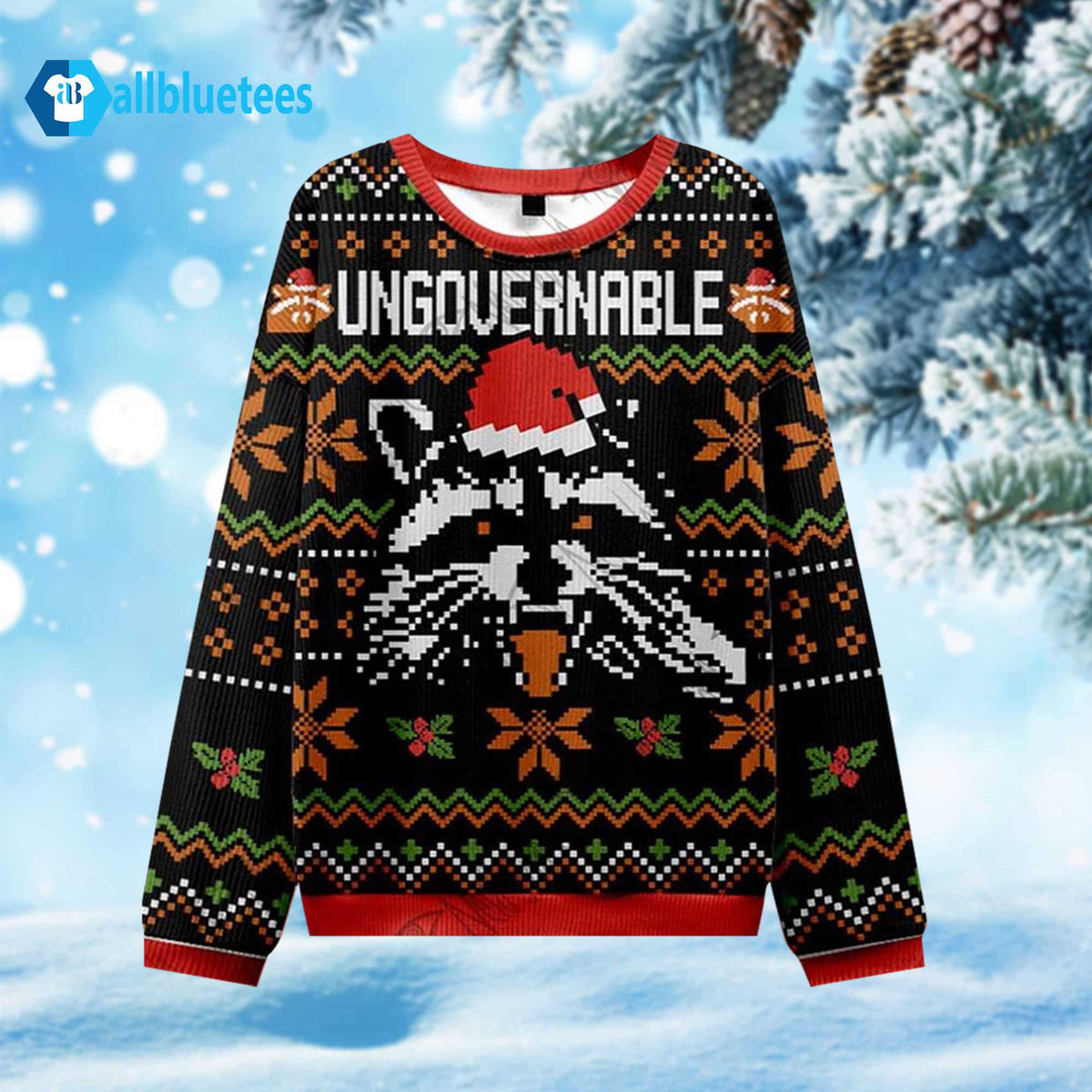Raccoon Ungovernable Ugly Christmas Sweater - Holiday Gift product image