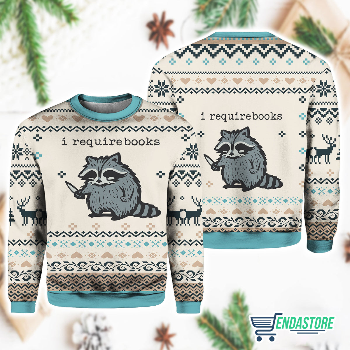 Racoon I Require Books 3D Ugly Christmas Sweater - Holiday Gift product image