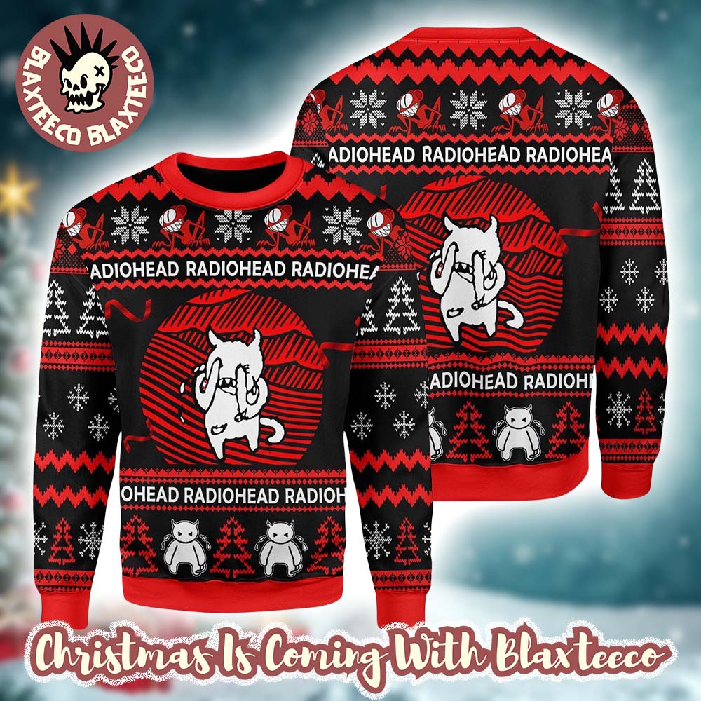 Radiohead Holiday Crying Minotaur Knitted Black And Red Ugly Christmas Sweater - Holiday Gift product image