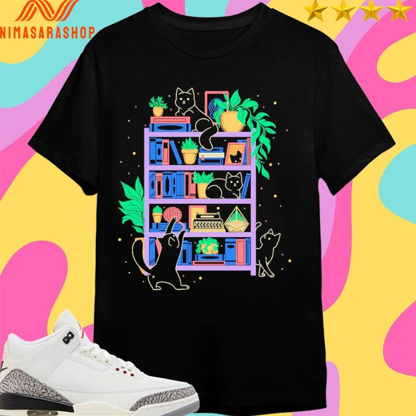 Rainbow Bookshelf Cats - Adult & Kids T-Shirts, Sweatshirts & Hoodies apparel design preview 1