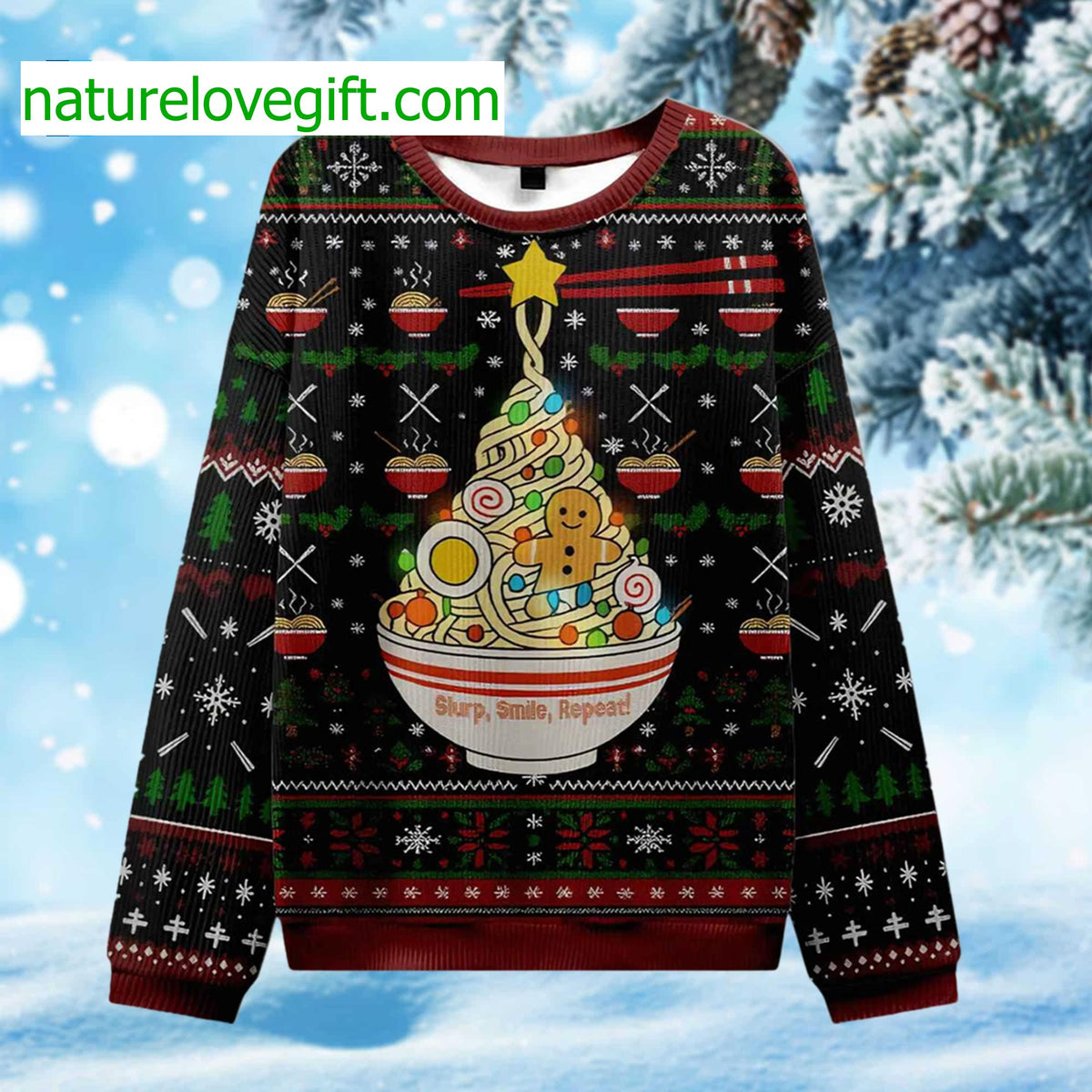 Ramen Christmas Tree Slurp Smile Repeat Ugly Christmas Sweater - Holiday Gift product image