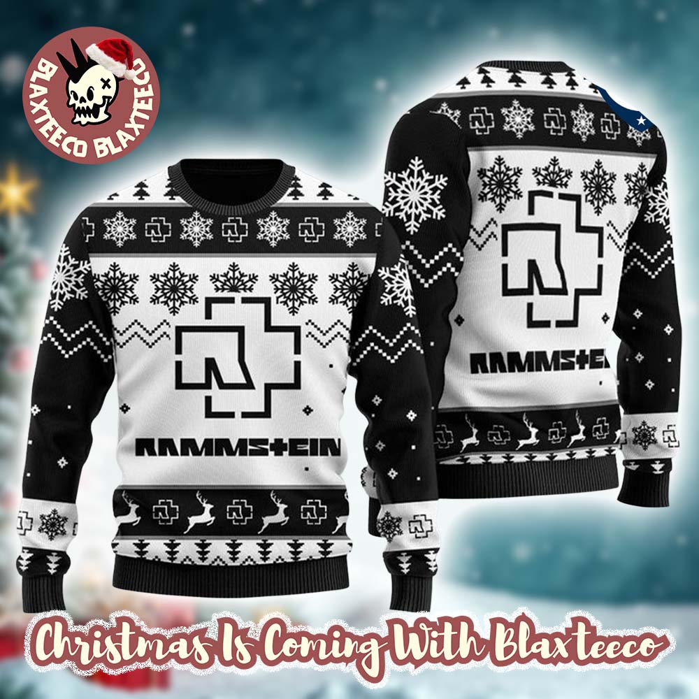 Rammstein Classic Logo Black And White Custom Name Knitted Ugly Christmas Sweater - Holiday Gift product image