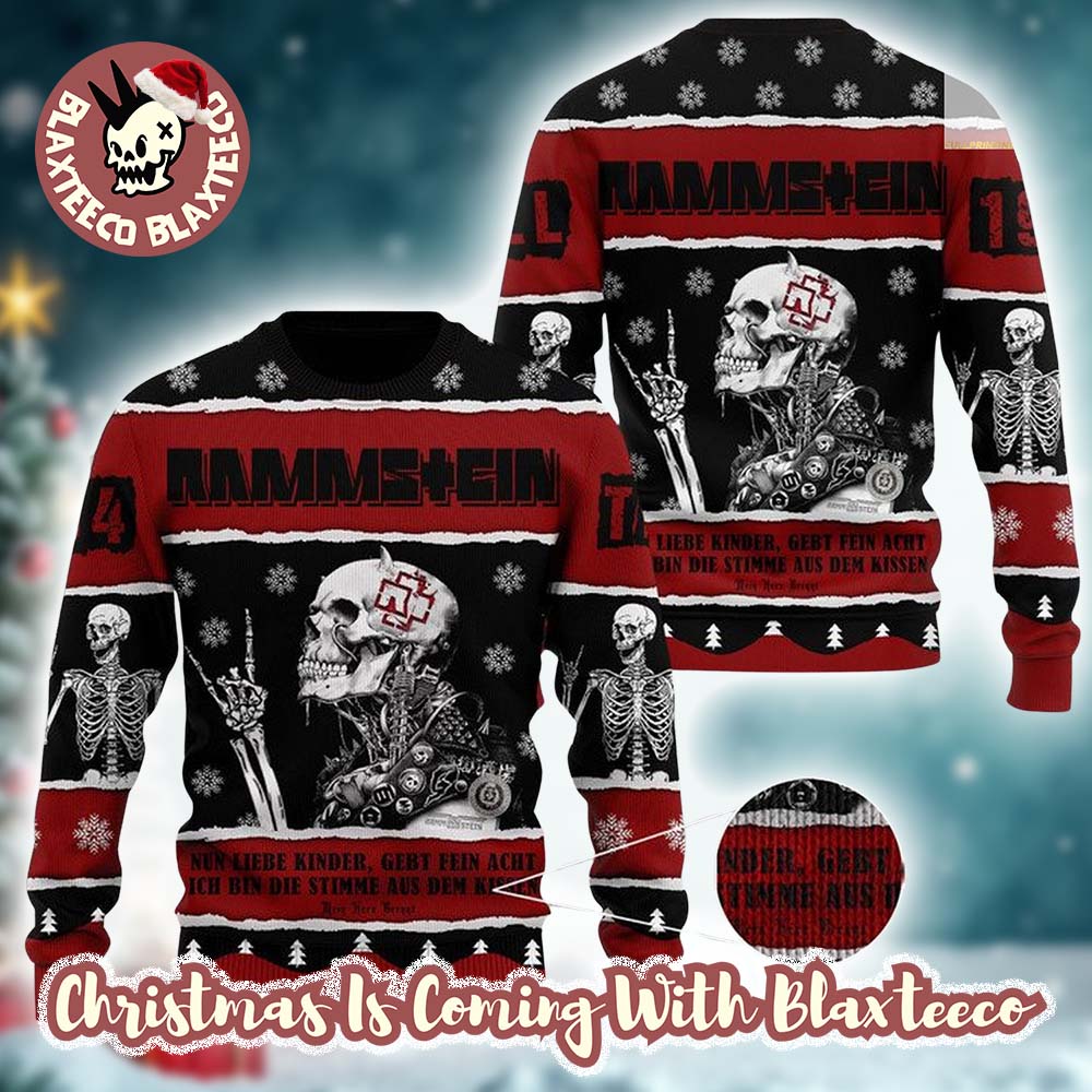 Rammstein Skeleton Nun Liebe Kinder Knitted Black And Red Germany Holiday Ugly Christmas Sweater - Holiday Gift product image