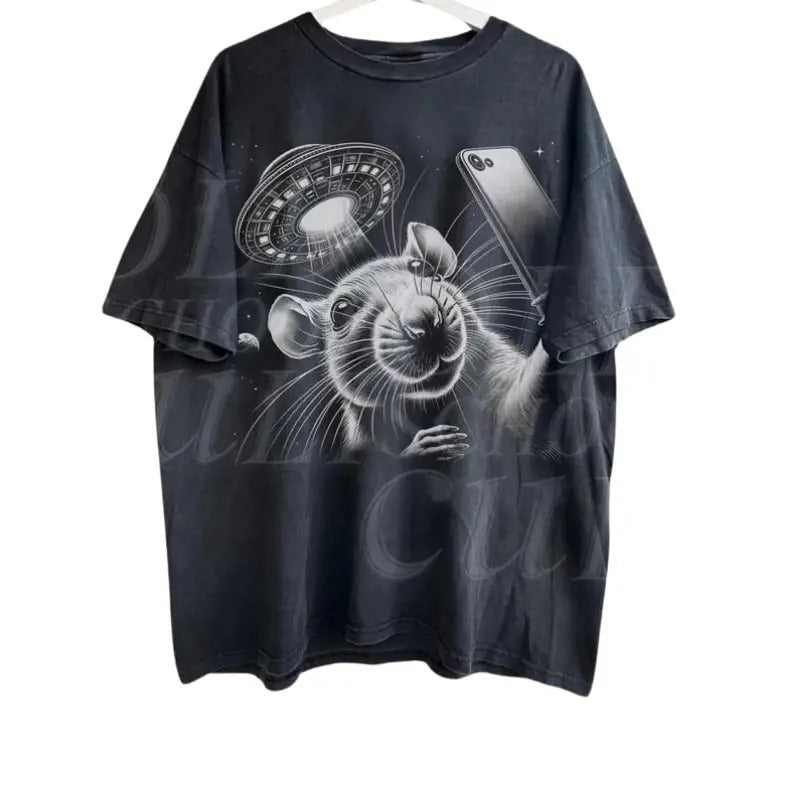 Rat Selfie Ufo Vintage 90s Retro Funny Meme Possum - Adult & Kids T-Shirts, Sweatshirts & Hoodies apparel design preview 1