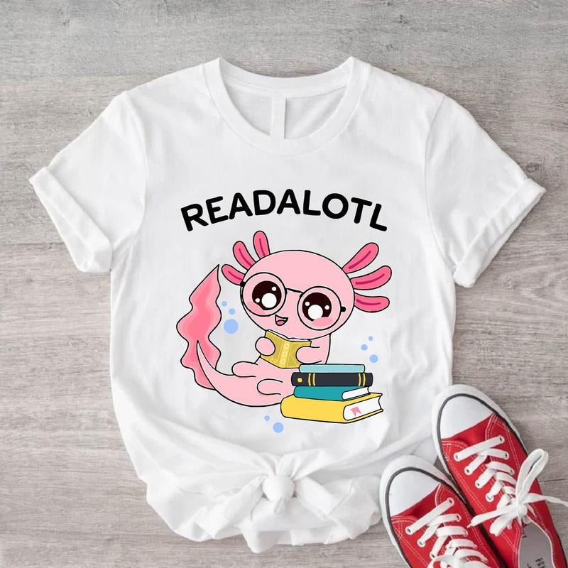 Readalotl Read Axolotl Lover Cute Reading Salamander - Adult & Kids T-Shirts, Sweatshirts & Hoodies apparel design preview 1