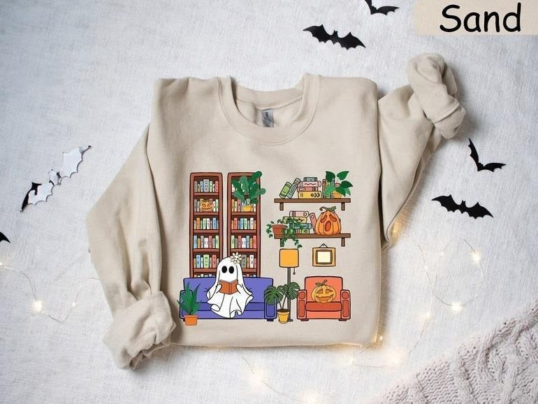 Reading Ghost Halloween Book Lover - Adult & Kids T-Shirts, Sweatshirts & Hoodies apparel design preview 1