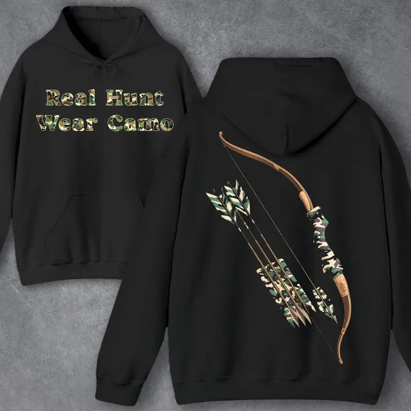 Real Hunt Camo Hunting Bow Arrows 2 Sides - Adult & Kids T-Shirts, Sweatshirts & Hoodies apparel design preview 1