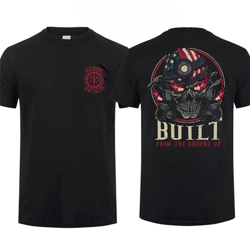 Red Blood Blue Collar Ground Up Skull Patriotic - Adult & Kids T-Shirts, Sweatshirts & Hoodies apparel design preview 1