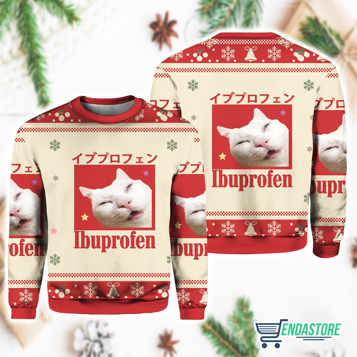 Red-Ibuprofen Meme Cat 3D Ugly Christmas Sweater - Holiday Gift product image