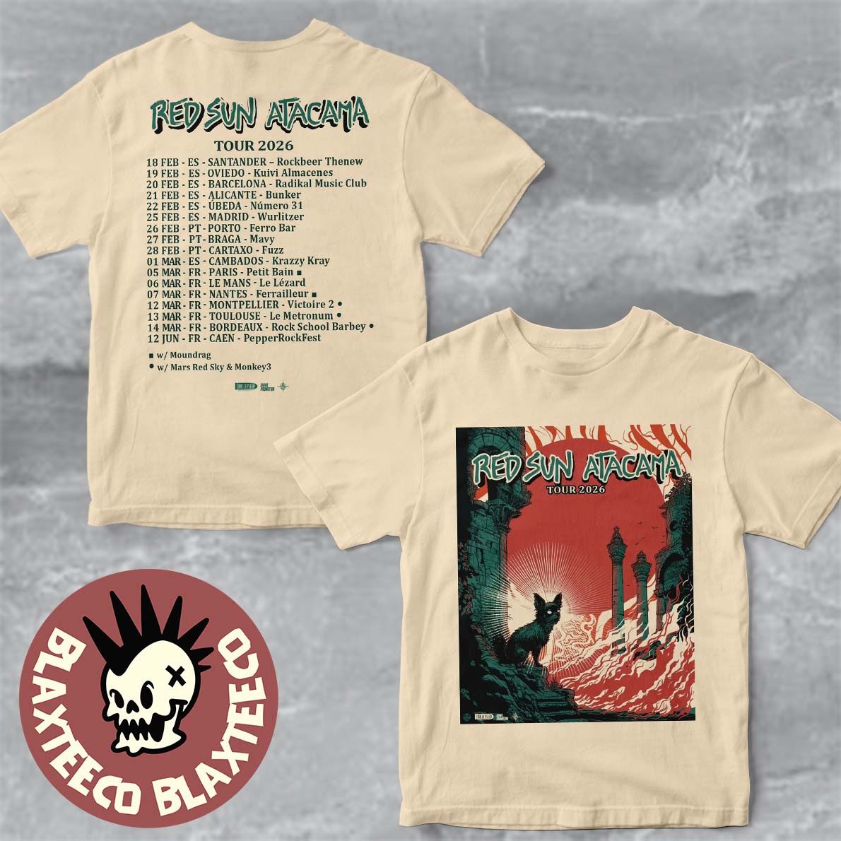 Red Sun Atacama Tour 2026 Europe Schedule Dates Two - Adult & Kids T-Shirts, Sweatshirts & Hoodies apparel design preview 1