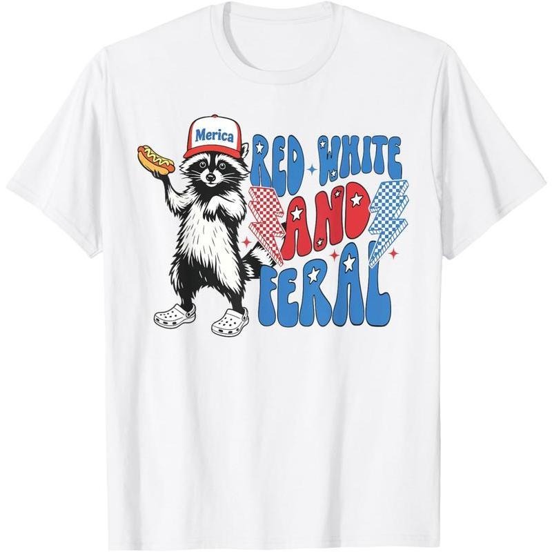 Red White Feral Funny Raccoon 4th July Patriotic - Adult & Kids T-Shirts, Sweatshirts & Hoodies apparel design preview 1