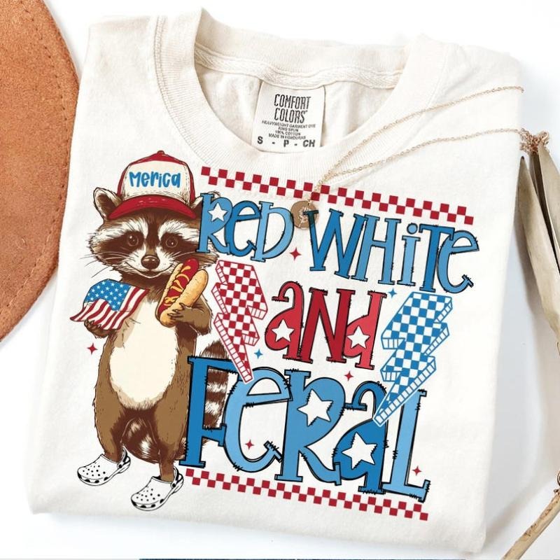 Red White Feral Funny Raccoon USA 4th July Merica PNG - Adult & Kids T-Shirts, Sweatshirts & Hoodies apparel design preview 1