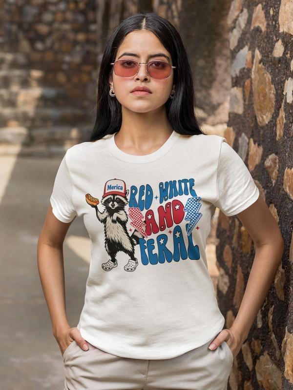 Red White Feral Funny USA Raccoon 4th July Hotdog - Adult & Kids T-Shirts, Sweatshirts & Hoodies apparel design preview 1