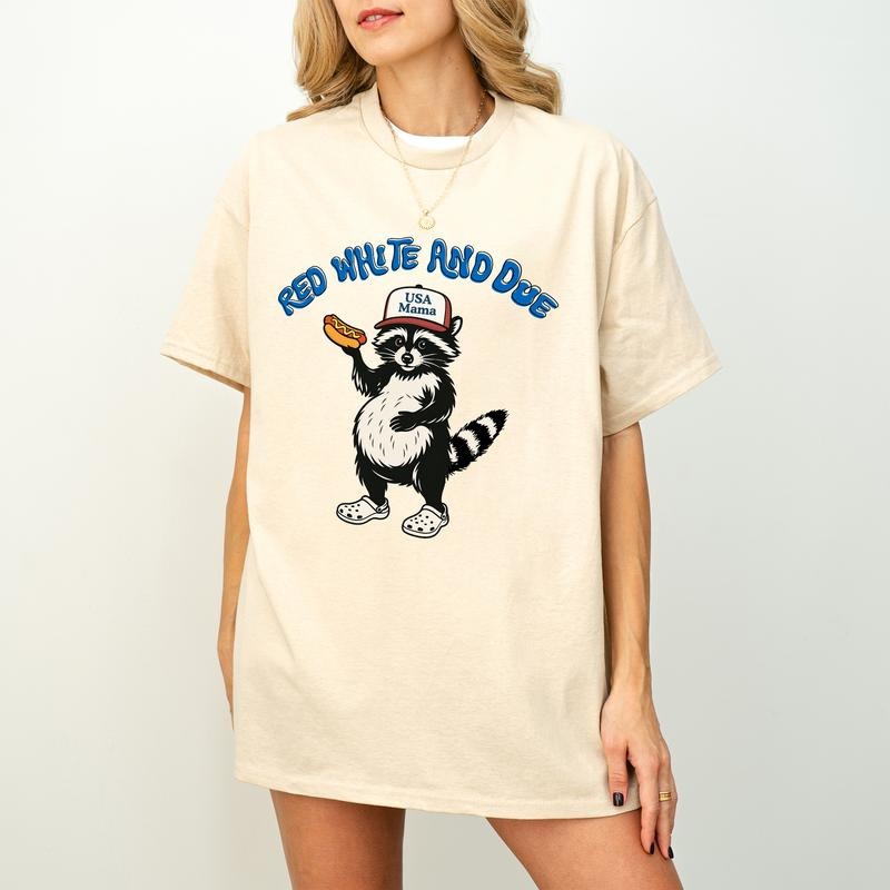 Red White Due Funny Pregnant Raccoon 4th July - Adult & Kids T-Shirts, Sweatshirts & Hoodies apparel design preview 1
