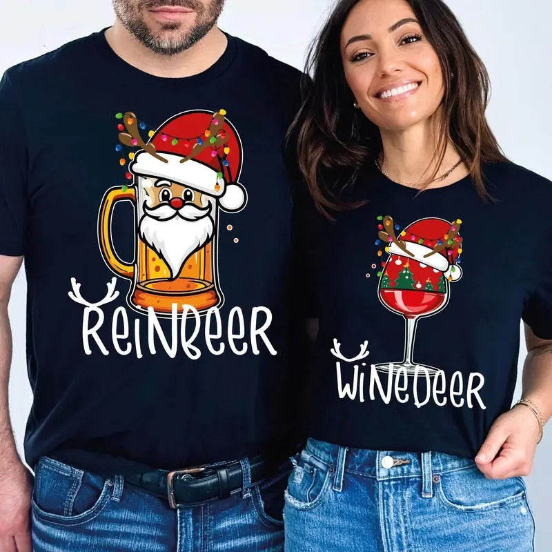 Reinbeer Winedeer Funny Couple Couples Matching Party - Adult & Kids T-Shirts, Sweatshirts & Hoodies apparel design preview 1
