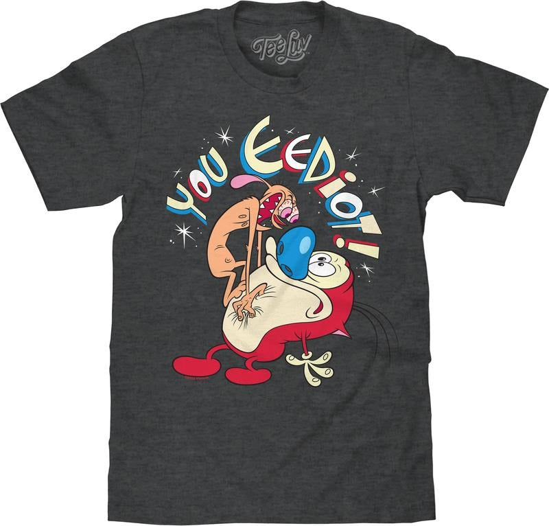 Ren Stimpy You Eediot Charcoal Gray Heather - Adult & Kids T-Shirts, Sweatshirts & Hoodies apparel design preview 1