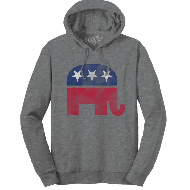 Republican Elephant Hooded Oxford Gray - Adult & Kids T-Shirts, Sweatshirts & Hoodies apparel design preview 1