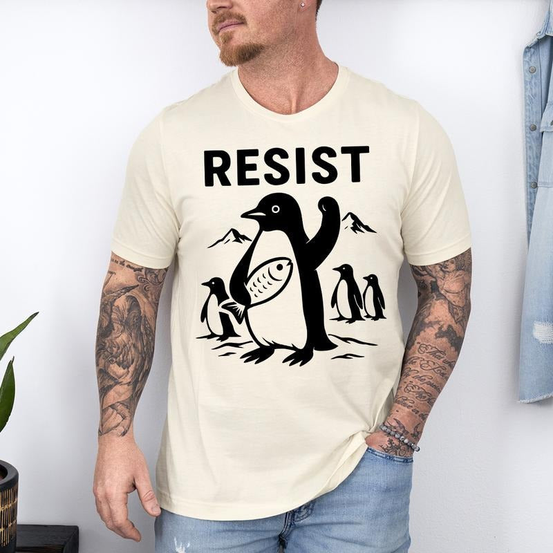 Resist Penguin Funny Penguins Protest Against Tariffs - Adult & Kids T-Shirts, Sweatshirts & Hoodies apparel design preview 1