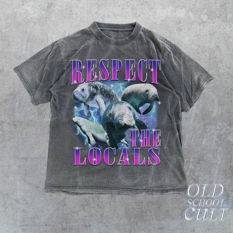 Respect Locals Vintage 90s Manatee Retro Ocean Nature - Adult & Kids T-Shirts, Sweatshirts & Hoodies apparel design preview 1