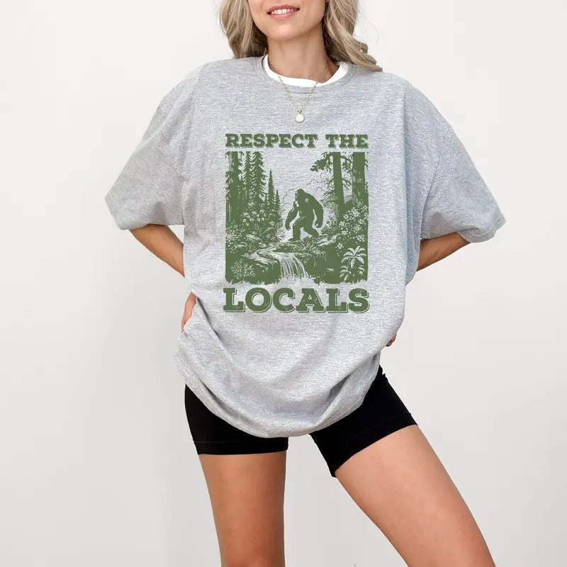 Respects Locals Big Foot Sasquatch Yeti Walking - Adult & Kids T-Shirts, Sweatshirts & Hoodies apparel design preview 1