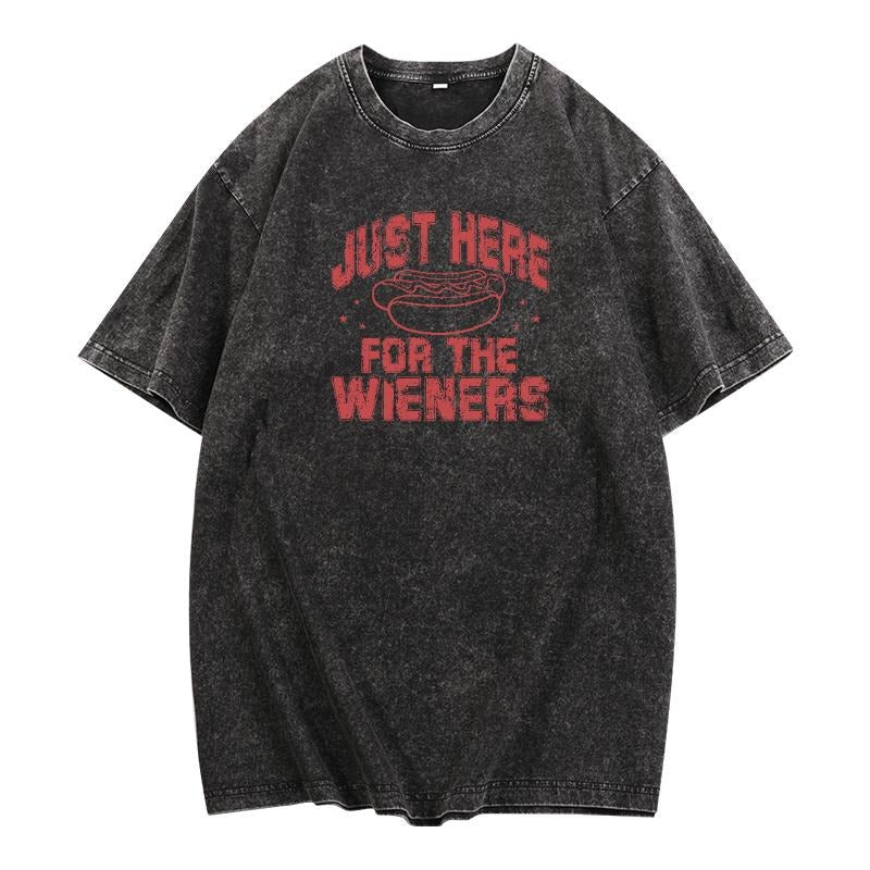 Retro Washed Hilarious Take Hot Dog Love 'Just Here - Adult & Kids T-Shirts, Sweatshirts & Hoodies apparel design preview 1
