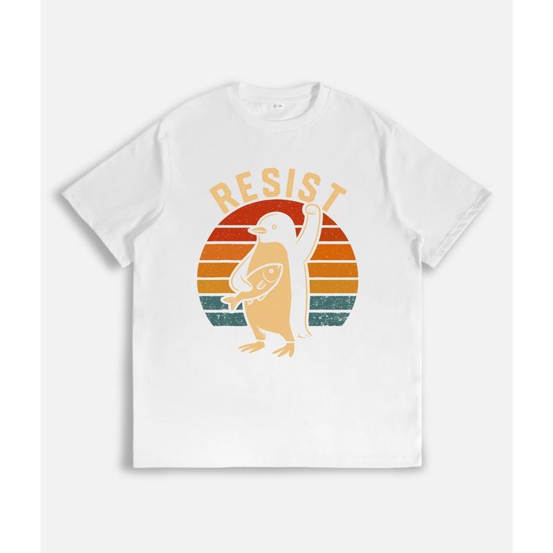 Retro Protest Penguin "RESIST" Slogan Sunset - Adult & Kids T-Shirts, Sweatshirts & Hoodies apparel design preview 1