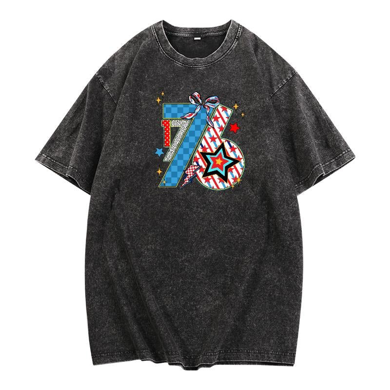 Retro Styled Washed Anniversary Rock "76" Motif - Adult & Kids T-Shirts, Sweatshirts & Hoodies apparel design preview 1