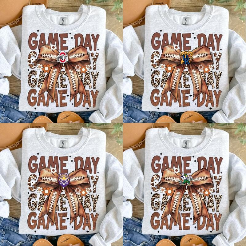 Retro All College Football Coquette Bow Game Day Ash - Adult & Kids T-Shirts, Sweatshirts & Hoodies apparel design preview 1