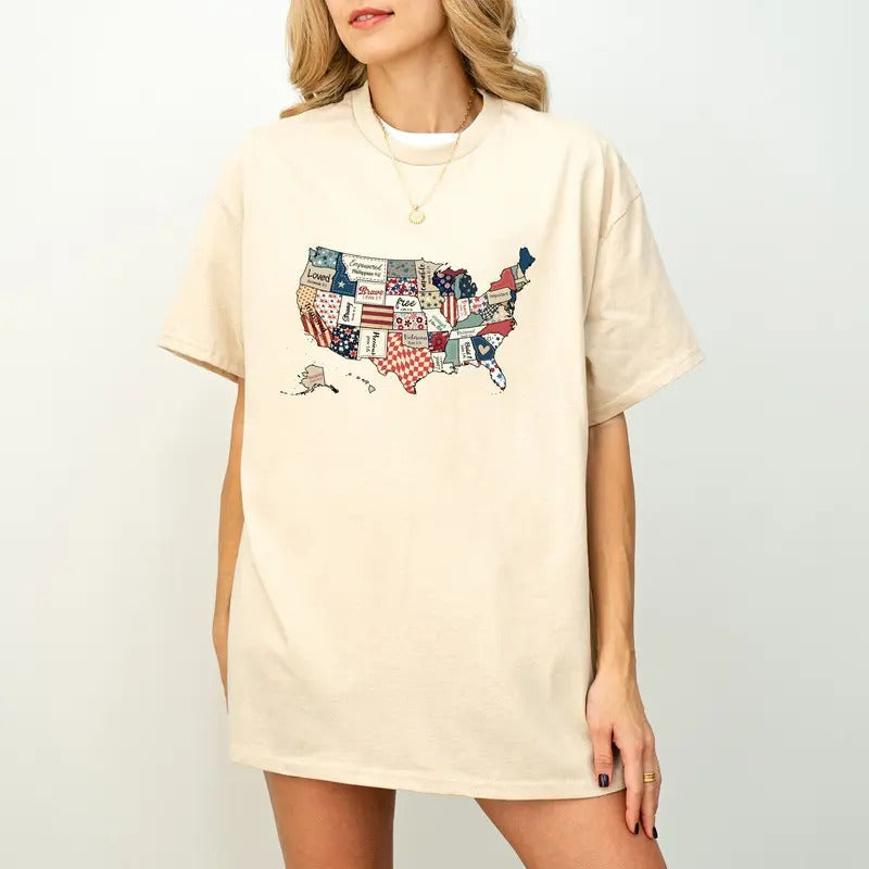 Retro America USA Map Independence Day Red White Blue - Adult & Kids T-Shirts, Sweatshirts & Hoodies apparel design preview 1