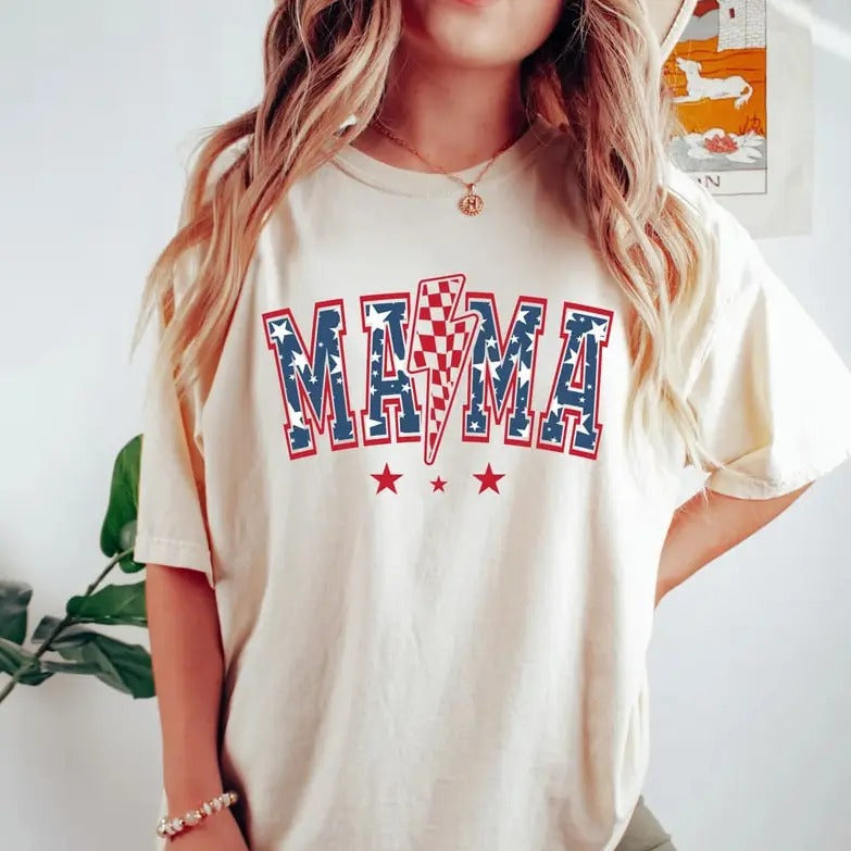 Retro American Mama 4th July Fourth USA Flag Top - Adult & Kids T-Shirts, Sweatshirts & Hoodies apparel design preview 1