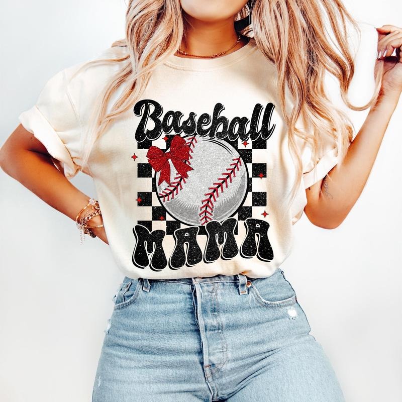 Retro Baseball Mama Coquette Game Day Mom Checkered - Adult & Kids T-Shirts, Sweatshirts & Hoodies apparel design preview 1