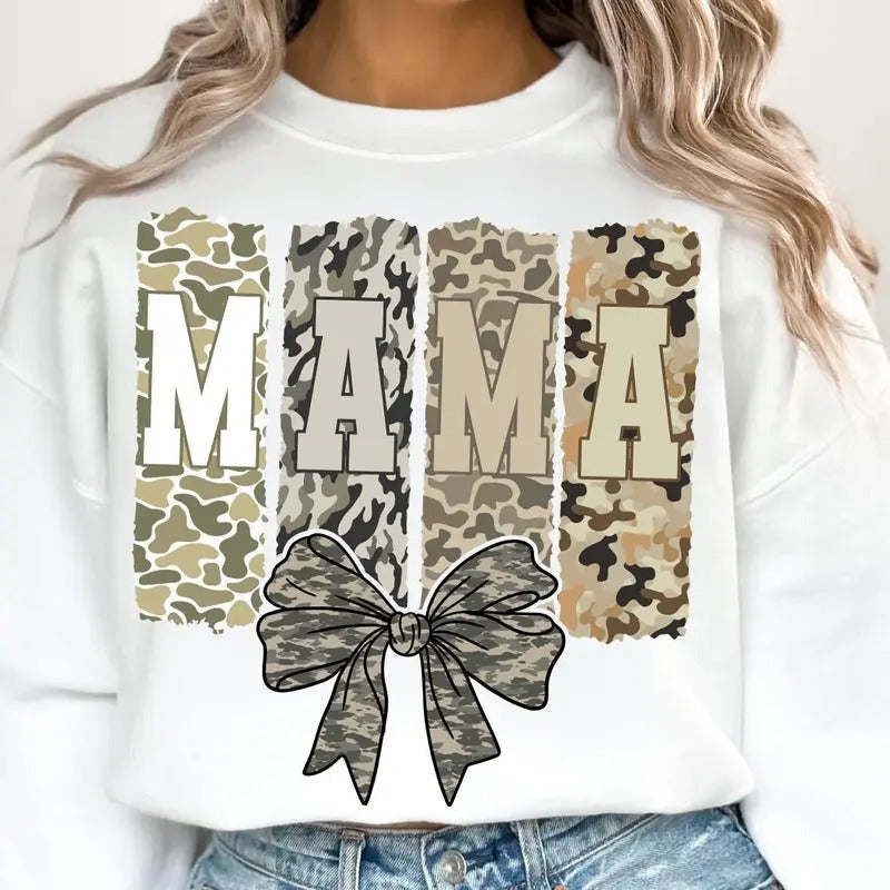 Retro Camo Mama Coquette Bow Camouflage Ccoquette - Adult & Kids T-Shirts, Sweatshirts & Hoodies apparel design preview 1