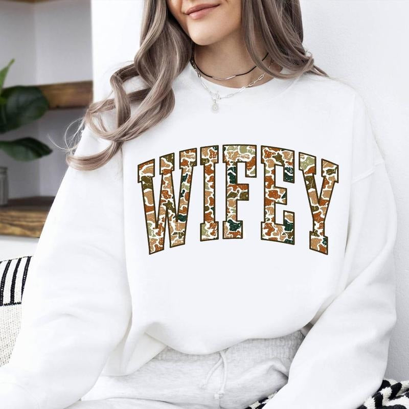 Retro Camo Wifey Bow Camouflage Old Coquette Vintage - Adult & Kids T-Shirts, Sweatshirts & Hoodies apparel design preview 1