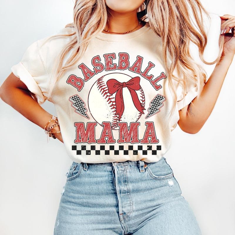 Retro Checkered Baseball Mama Coquette Game Day Mom - Adult & Kids T-Shirts, Sweatshirts & Hoodies apparel design preview 1