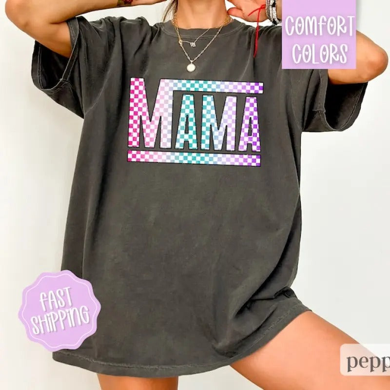 Retro Checkered Mama Comfort Colors Motherhood New - Adult & Kids T-Shirts, Sweatshirts & Hoodies apparel design preview 1