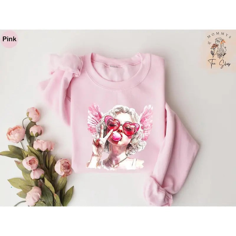 Retro Comfort Valentine Blowing Bubble Cupid - Adult & Kids T-Shirts, Sweatshirts & Hoodies apparel design preview 1