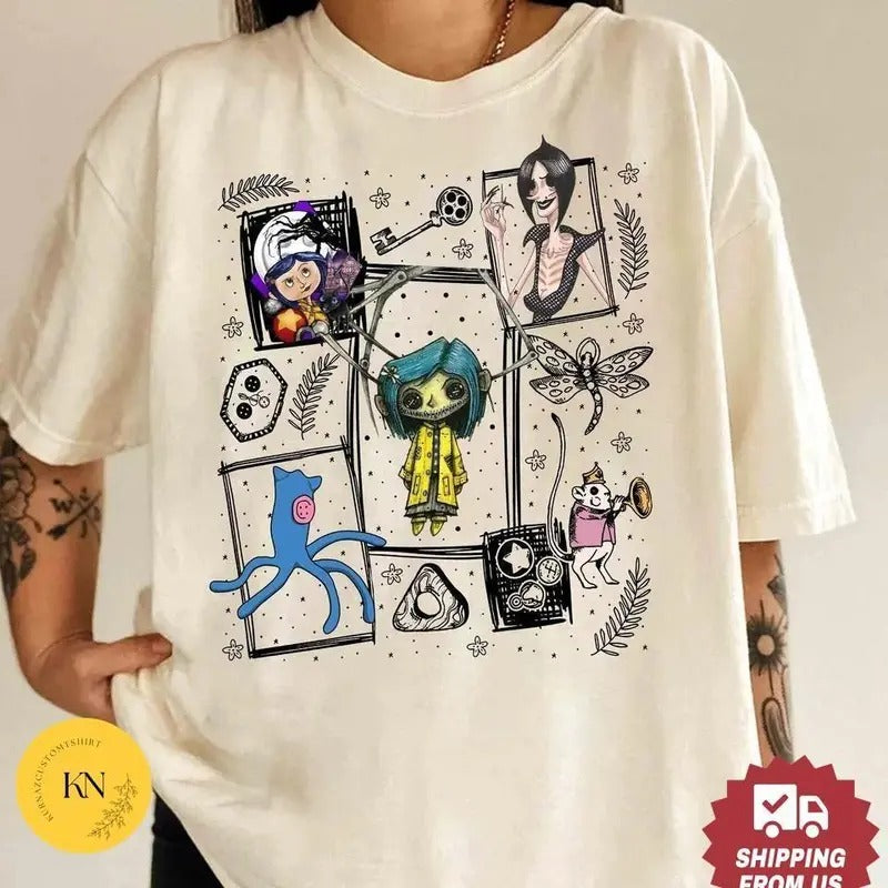 Retro Coraline Doll Characters - Adult & Kids T-Shirts, Sweatshirts & Hoodies apparel design preview 1