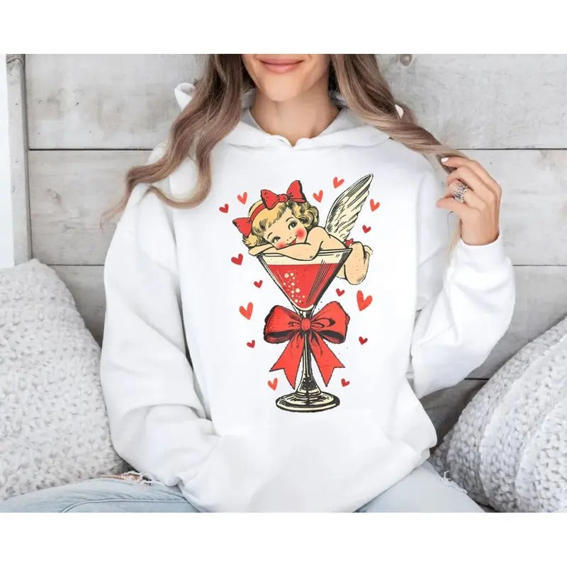 Retro Cupid Coquette Bow Valentine Valentines Martini - Adult & Kids T-Shirts, Sweatshirts & Hoodies apparel design preview 1