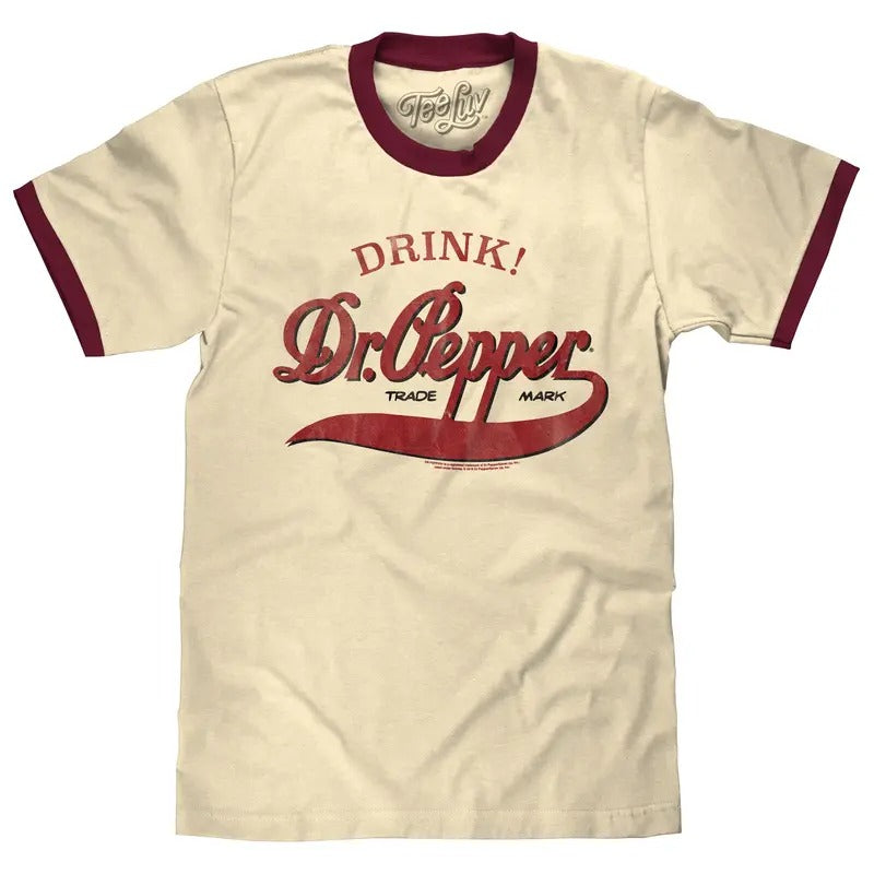 Retro Drink Dr. Pepper Ringer Beige Maroon - Adult & Kids T-Shirts, Sweatshirts & Hoodies apparel design preview 1