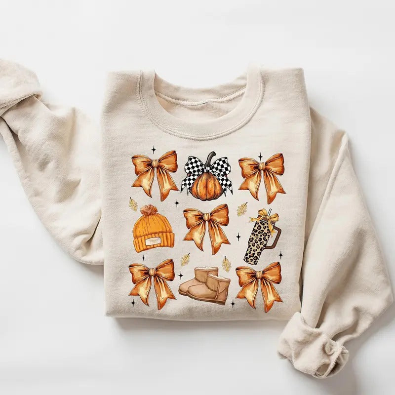 Retro Fall Pumpkin Bow Cute Autumn Comfy - Adult & Kids T-Shirts, Sweatshirts & Hoodies apparel design preview 1