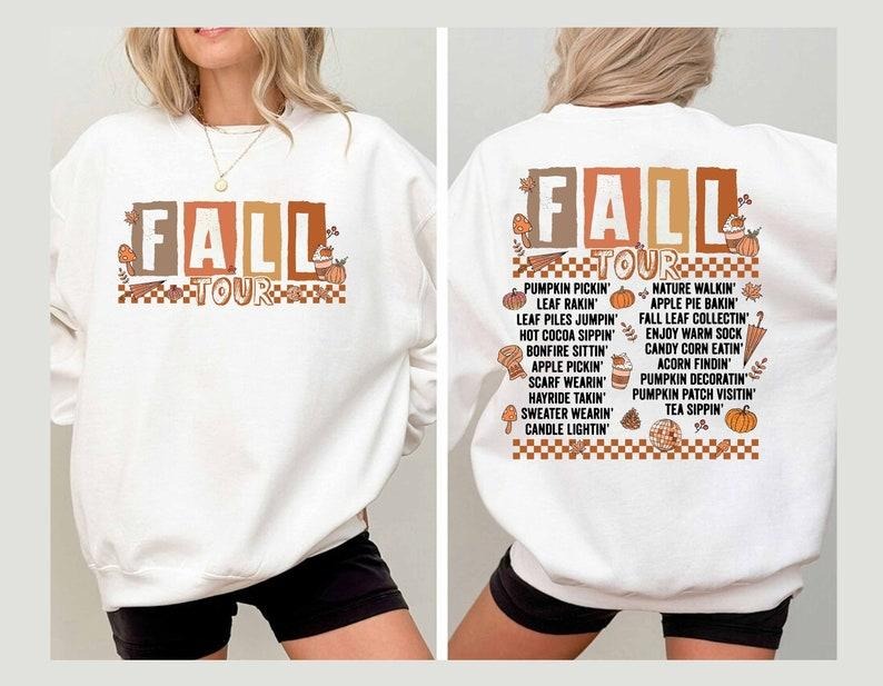 Retro Fall Tour Two Sides 2 Autumn Leaves Pumpkin - Adult & Kids T-Shirts, Sweatshirts & Hoodies apparel design preview 1