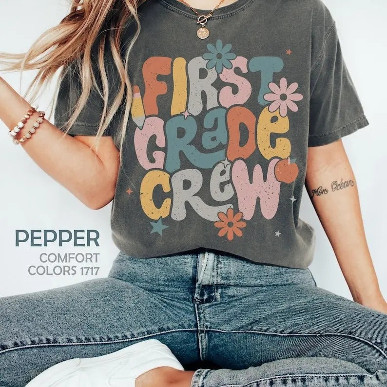 Retro First Grade Teacher 1st Day School Kindergarten - Adult & Kids T-Shirts, Sweatshirts & Hoodies apparel design preview 1