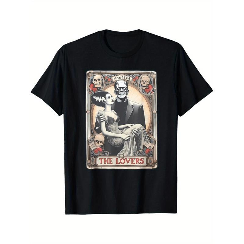 Retro Halloween Frankenstein Lovers Tarot Card Funny - Adult & Kids T-Shirts, Sweatshirts & Hoodies apparel design preview 1