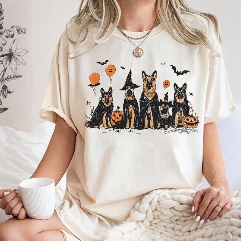 Retro Halloween Ghost Dog German Shepherd Spooky - Adult & Kids T-Shirts, Sweatshirts & Hoodies apparel design preview 1