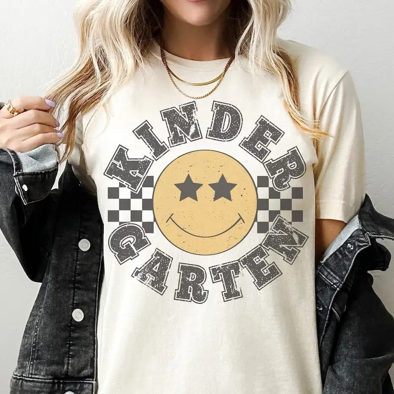 Retro Kindergarten Grade Teacher Kinder First Day - Adult & Kids T-Shirts, Sweatshirts & Hoodies apparel design preview 1